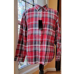 BRUNO Classic Red Plaid 100% Cotton Men's Long Sleeve Shirt